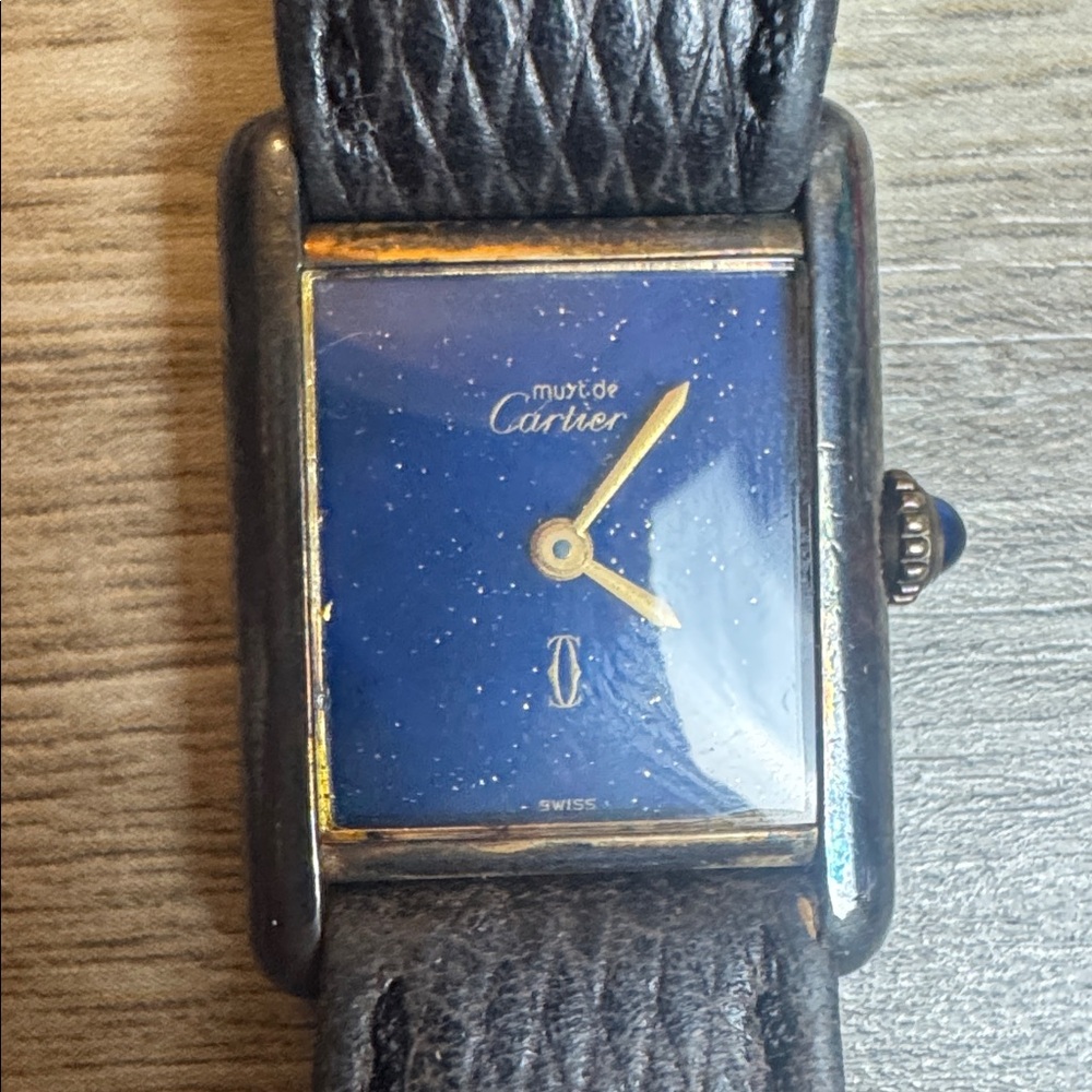 Cartier Must De Cartier 18k Electroplated 23mm Lapis Lazuli Vintage Ladies Watch